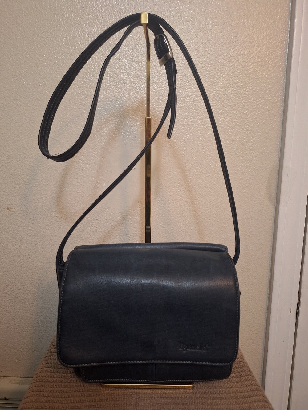 Tignanello Dark Blue Leather Crossbody Bag